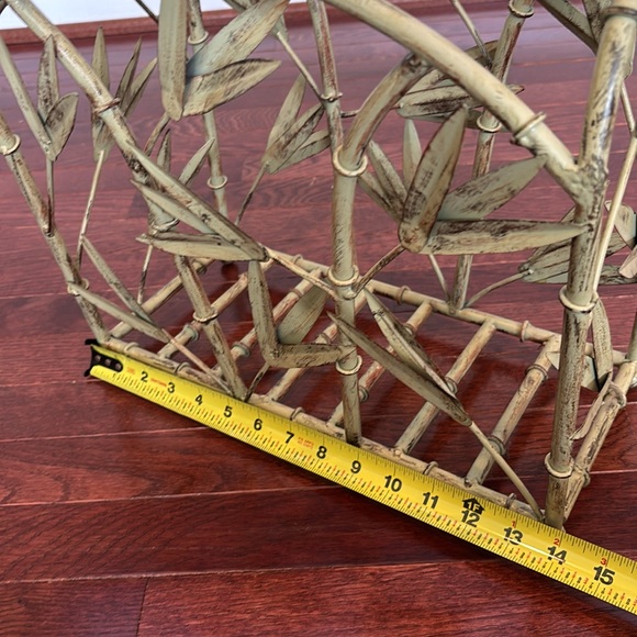 Palm Beach Regency metal faux bamboo leaf magazine holder. Sage green patina. - Picture 7 of 8